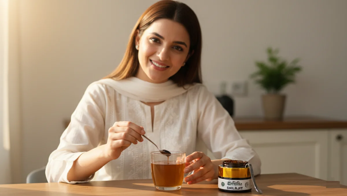smiling-pakistani-woman-preparing-shilajit-drink-for-female-wellness