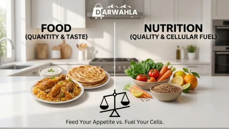 Darwahla's side-by-side comparison to Differentiate Between Food And Nutrition
