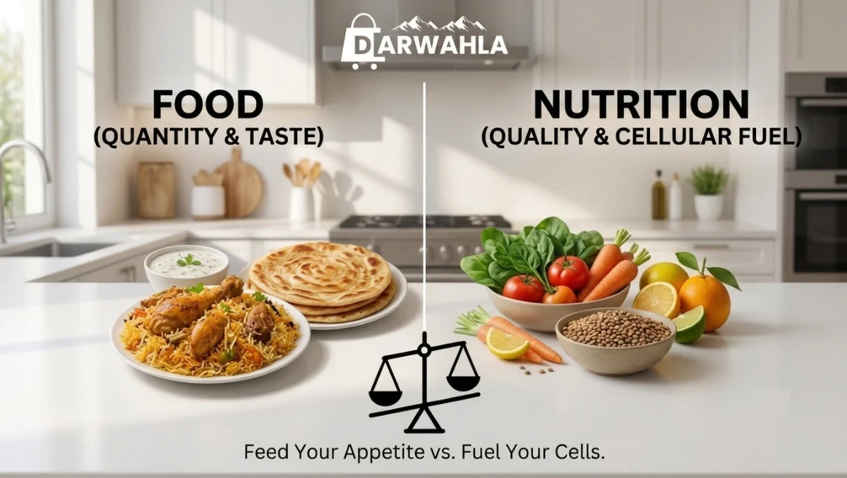 Darwahla's side-by-side comparison to Differentiate Between Food And Nutrition